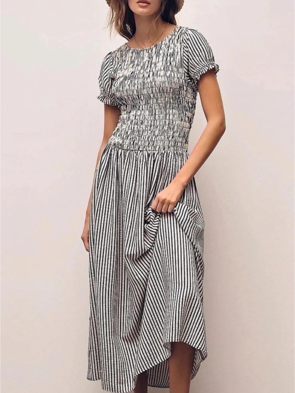 Maeve Margie Smocked Stripe Midi
Dress NWT